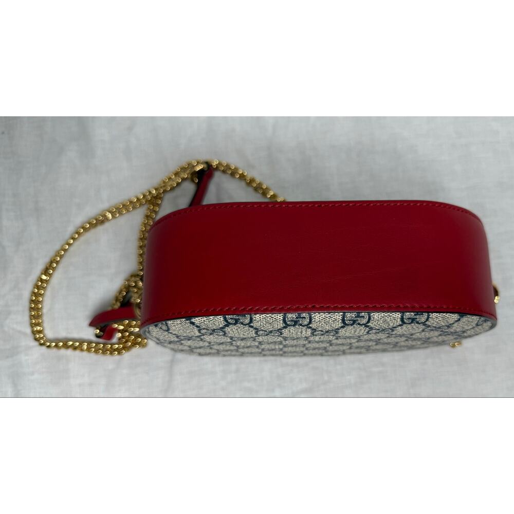 Gucci GG Supreme Mini Chain Crossbody Camera Bag - Hibiscus Red, Beige & Navy - Picture 7 of 15